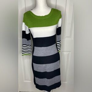 Studio One Black and White Knit Sweater Dress with Green accent at neckline